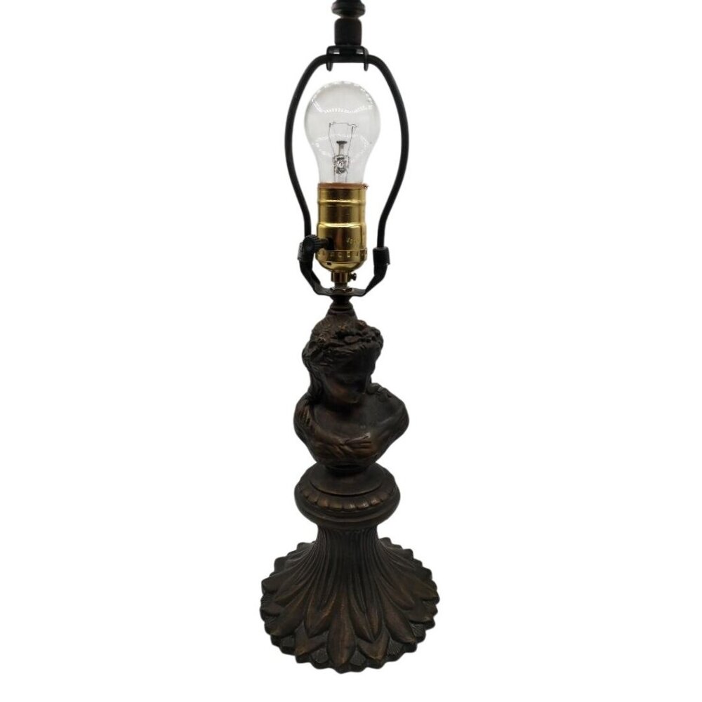 Beautiful Vintage Bronze Bust Table Lamp Featuring Woman Figure & Ornate Base